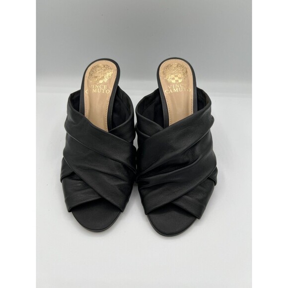 Vince Camuto Shoes - VINCE CAMUTO Clarstie Peep Toe Black Leather Stiletto Heels Sandals 6M